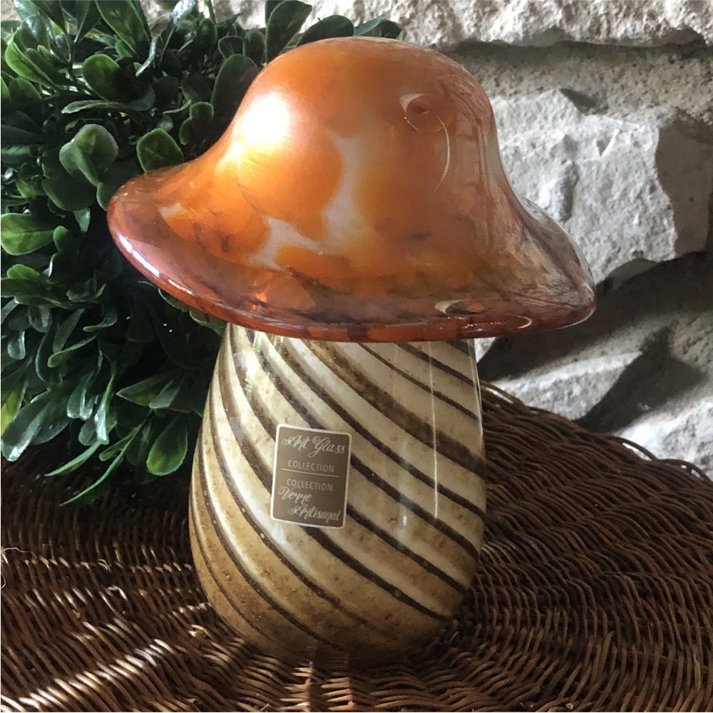 Pier1 Imports Art Glass Collection Mushroom Decor Orange Amber 7"x5" NEW‎